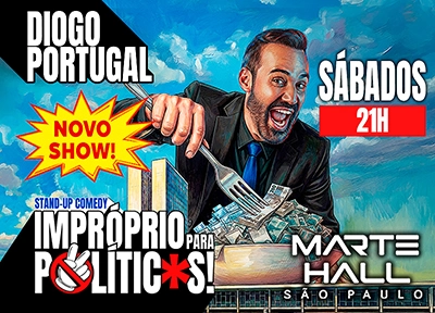 imagem ilustrativa espet�culo Diogo Portugal - Impr�prio para Pol�ticos- Stand Up Comedy