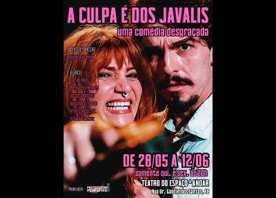 imagem representativa do espet�culo A Culpa � dos Javalis, uma com�dia desgra�ada