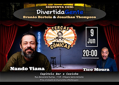 imagem representativa do espetáculo Terças Cômicas com Nando Viana e Tico Moura