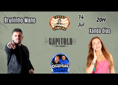 imagem representativa do espetáculo Terças Cômicas com Bruninho Mano e Xanda Dias