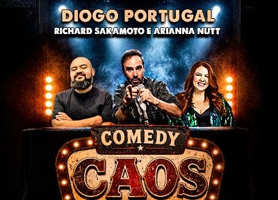imagem representativa do espet�culo Comedy Caos - Diogo Portugal, Richard Sakamoto e Arianna Nutt.